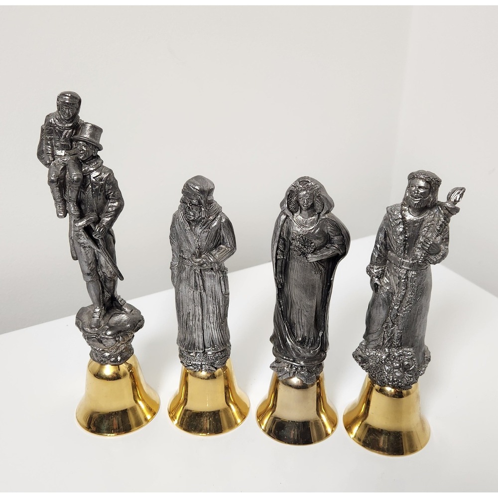 Vintage Michael Ricker Pewter Christmas Carol Bells Set of 4 Scrooge Tiny Tim